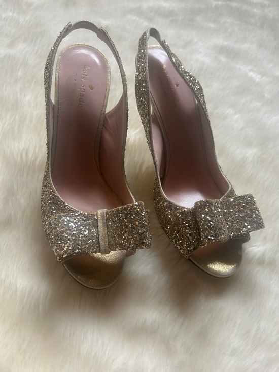 kate spade Shoes - kate spade Glitter Bow Peep-Toe Slingback Heels in Gold
